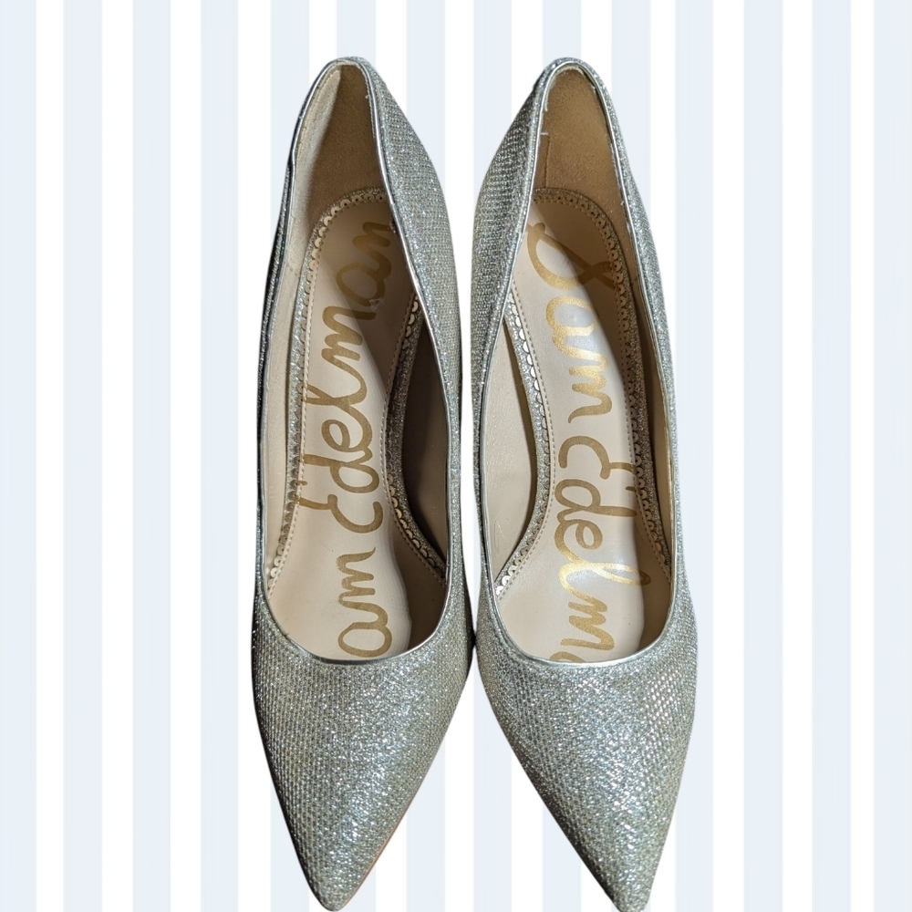 Sam Edelman Silver Glitter Pointed Toe Pumps